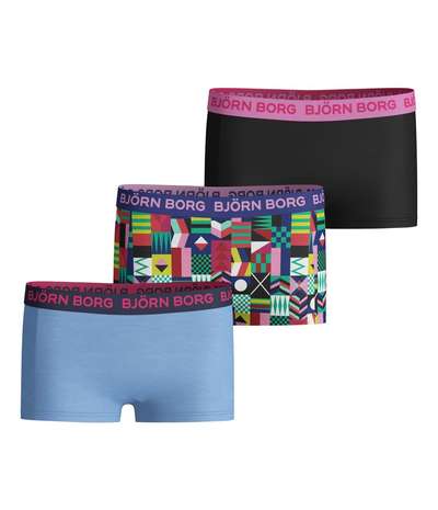 3-pack Cotton Stretch Shorts For Girls 213 Black pattern-2 – Svarta boxertrosor från Björn Borg