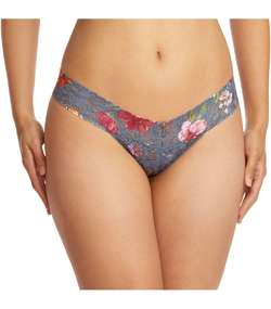 Flower Low Rise Thong Blue w Flower